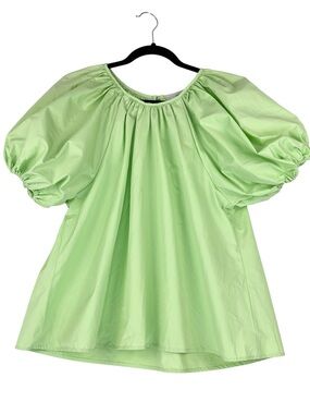 Never a Wallflower Puff Sleeve Gathered Neck Top Sz M Mint Green Poplin Cotton